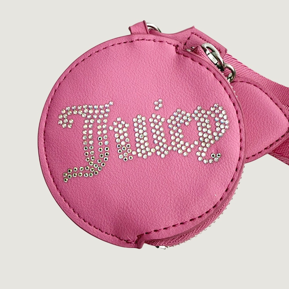 Juicy Couture Pink Rhinestone Logo Circle Wristlet Coin Pouch Wallet